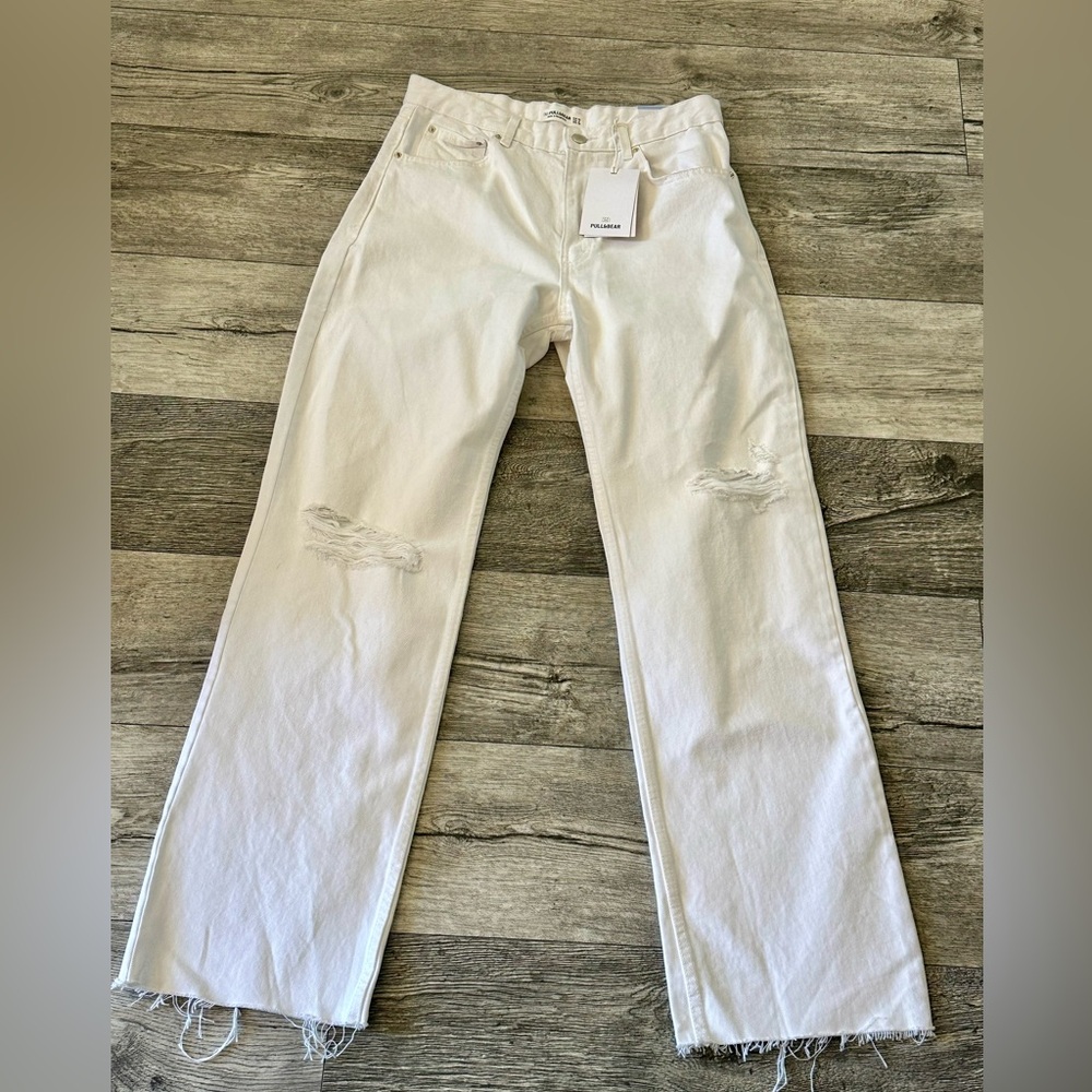 Pull&Bear White Distressed Women Jeans- Size 8